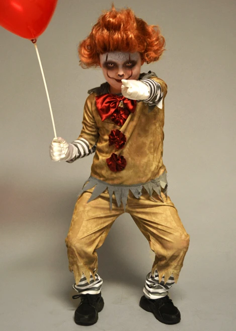 Childrens New Pennywise It Clown Style Costume With Wig 4 Childrens New Pennywise It Clown Style Costume With Wig - Image 2