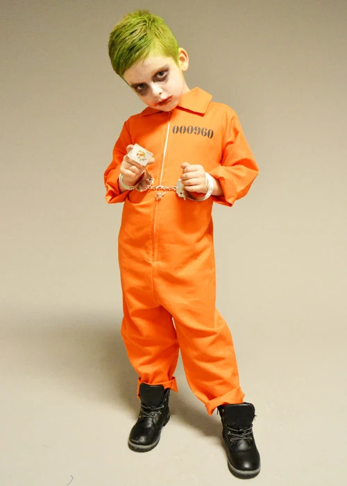 Childrens The Joker Style Orange Convict Costume 3 Childrens The Joker Style Orange Convict Costume