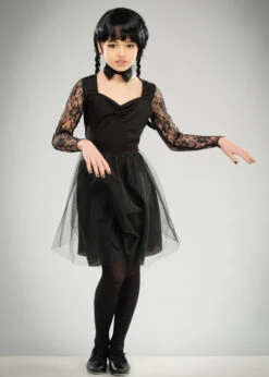 Childrens Wednesday Style Black Prom Dress Costume