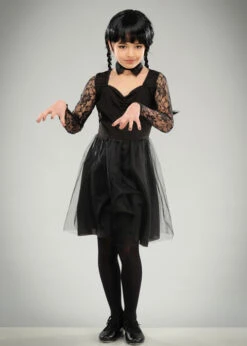 Childrens Wednesday Style Black Prom Dress Costume -Halloween Fans Shop kids wednesday prom costume 03