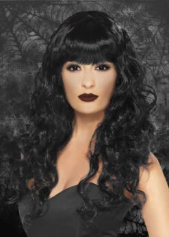 Ladies Gothic Black Curly Siren Wig