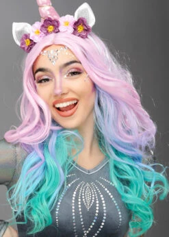 Womens Pastel Rainbow Unicorn Wig 7 Womens Pastel Rainbow Unicorn Wig -Halloween Fans Shop ladies pastel unicorn wig 02