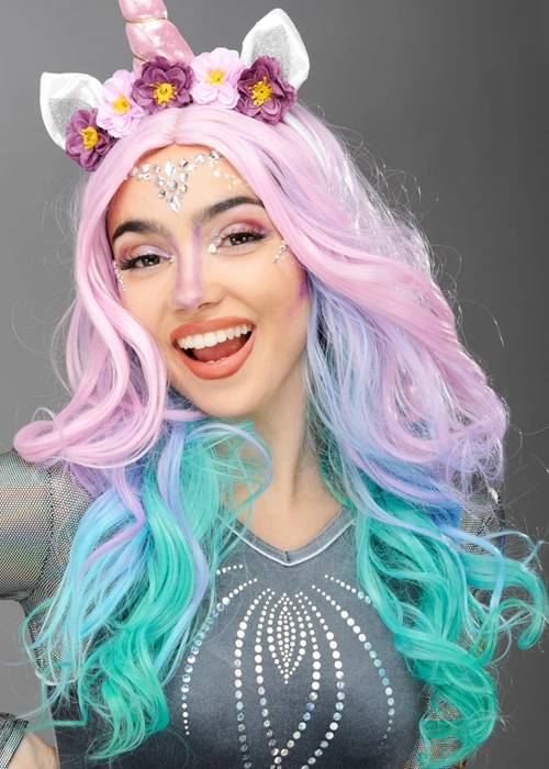 Womens Pastel Rainbow Unicorn Wig 5 Womens Pastel Rainbow Unicorn Wig - Image 3