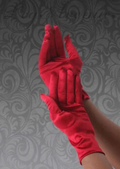 Womens 1920s Short Red Satin Gloves