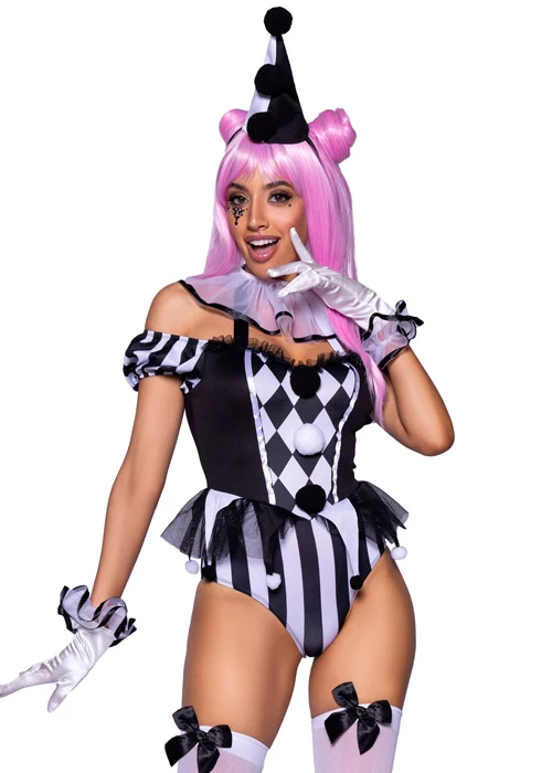 Leg Avenue Black And White French Clown Costume 3 Leg Avenue Black And White French Clown Costume