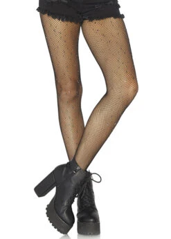 Womens Leg Avenue Gun Metal Stud Fishnet Tights -Halloween Fans Shop leg avenue studded fishnet tights 9113 02