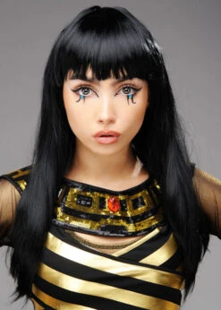 Womens Long Black Cleopatra Style Wig