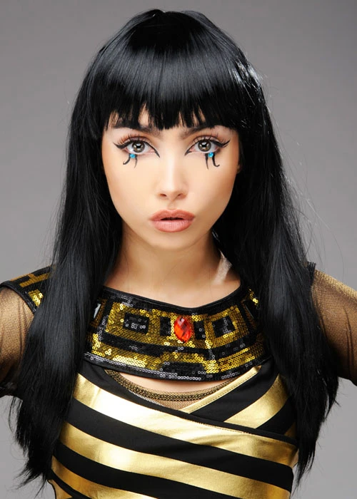 Womens Long Black Cleopatra Style Wig 3 Womens Long Black Cleopatra Style Wig