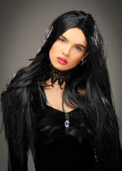 Womens Long Black Maleficent Style Wig -Halloween Fans Shop long black maleficent wig EW 8000 02