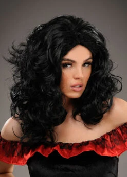 Womens Spanish Long Black Curly Flamenco Wig