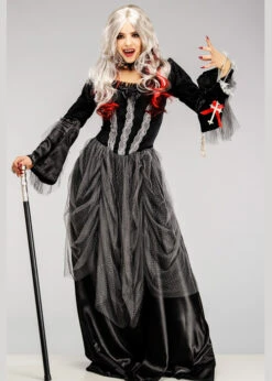 Womens Gothic Victorian Vampire Lady Costume 9 Womens Gothic Victorian Vampire Lady Costume -Halloween Fans Shop long grey victorian vampire costume 02