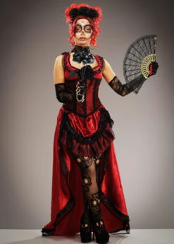 Womens Day Of The Dead Long Red Senorita Costume -Halloween Fans Shop long red day of the dead costume 02
