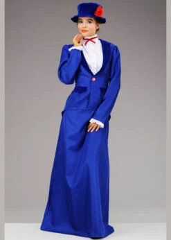 Ladies Mary Poppins Style Blue Victorian Nanny Costume