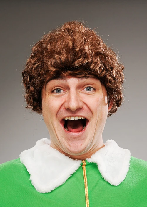Mens Elf Movie Style Curly Brown Wig 3 Mens Elf Movie Style Curly Brown Wig