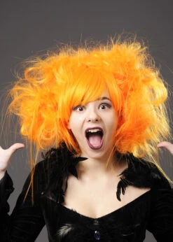 Womens Halloween Backcombed Neon Orange Zombie Wig