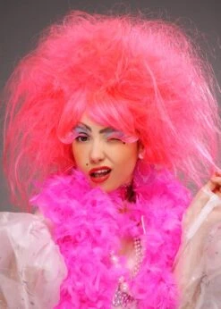 Bright Pink Backcombed Pantomime Dame Wig -Halloween Fans Shop neon pink back combed panto dame wig 02