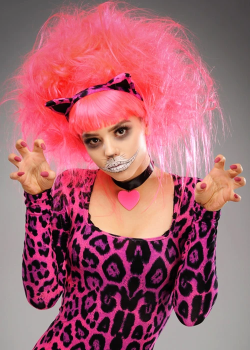 Womens Backcombed Neon Pink Cheshire Cat Wig 3 Womens Backcombed Neon Pink Cheshire Cat Wig