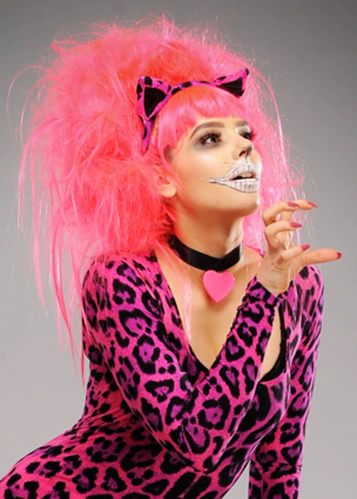 Womens Backcombed Neon Pink Cheshire Cat Wig 4 Womens Backcombed Neon Pink Cheshire Cat Wig - Image 2