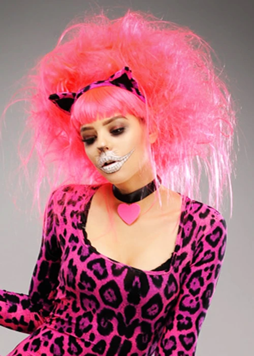 Womens Backcombed Neon Pink Cheshire Cat Wig 5 Womens Backcombed Neon Pink Cheshire Cat Wig - Image 3