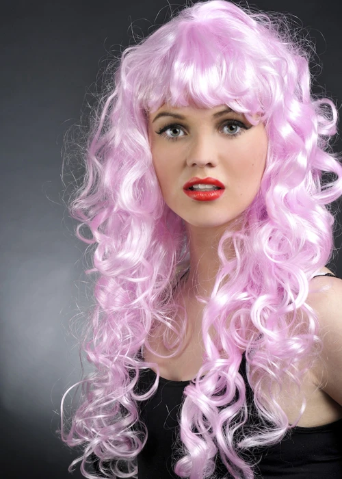Pantomime Dame Baby Pink Curly Siren Wig 3 Pantomime Dame Baby Pink Curly Siren Wig