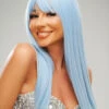 Womens Luxe Festival Long Pastel Blue Wig 2 Womens Luxe Festival Long Pastel Blue Wig -Halloween Fans Shop pastel blue festival wig A2881