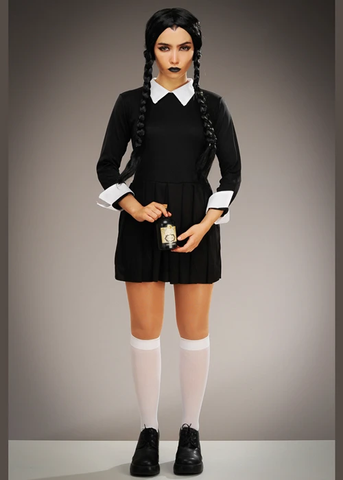 Womens Petite Halloween Wednesday Style Costume 3 Womens Petite Halloween Wednesday Style Costume