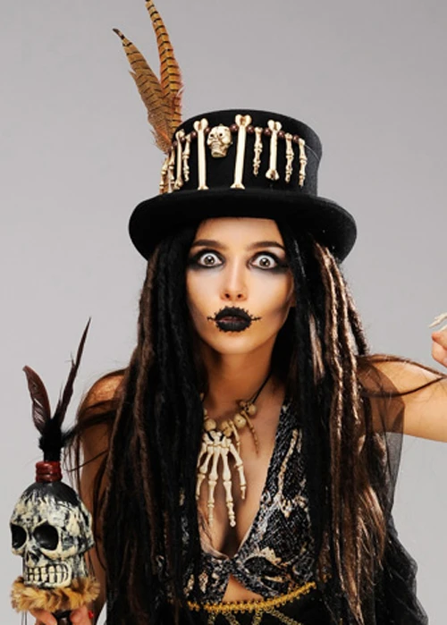 Adult Voodoo Witch Doctor Top Hat With Brown Feather 4 Adult Voodoo Witch Doctor Top Hat With Brown Feather - Image 2