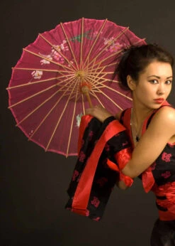 Oriental Geisha Girl Pink Silk Parasol