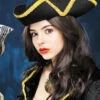Black Pirate Tricorn Hat With Gold Trim 2 Black Pirate Tricorn Hat With Gold Trim -Halloween Fans Shop pirate tricorn gold trim 2518T