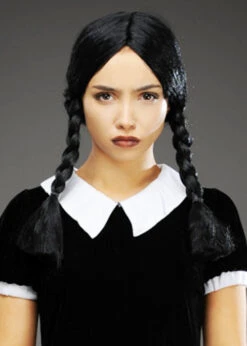 Wednesday Addams Style Gothic Black Plaited Wig