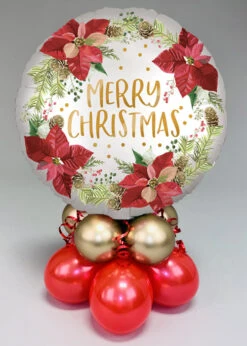 Inflated Satin Poinsettia Merry Christmas Balloon Centrepiece