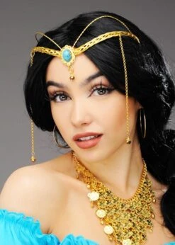 Princess Jasmine Style Gold Crown Headpiece With Jewel