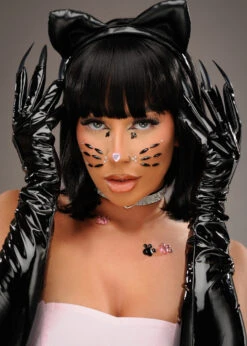 Womens Catwoman Black Vinyl Claw Gloves -Halloween Fans Shop pvc cat gloves with claws 02