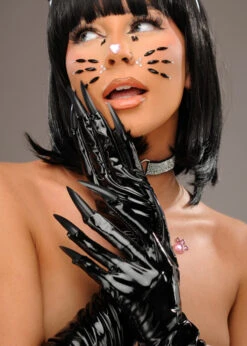 Womens Catwoman Black Vinyl Claw Gloves -Halloween Fans Shop pvc cat gloves with claws 03