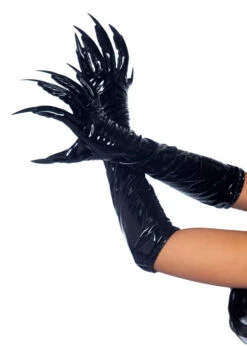 Womens Catwoman Black Vinyl Claw Gloves -Halloween Fans Shop pvc cat gloves with claws 04