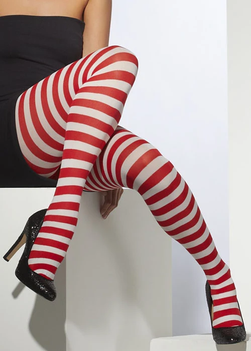 Ladies Red And White Striped Tights 3 Ladies Red And White Striped Tights