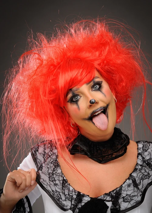 Womens Halloween Creepy Clown Red Backcombed Wig 4 Womens Halloween Creepy Clown Red Backcombed Wig - Image 2
