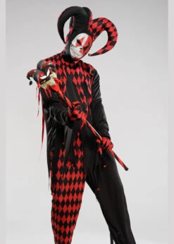 Mens Halloween Evil Crazed Jester Costume 8 Mens Halloween Evil Crazed Jester Costume -Halloween Fans Shop red evil jester costume 844205 02