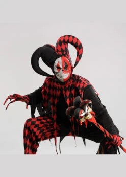 Mens Halloween Evil Crazed Jester Costume 9 Mens Halloween Evil Crazed Jester Costume -Halloween Fans Shop red evil jester costume 844205 03