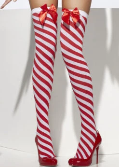 Ladies Christmas Red Candy Stripe Stockings