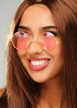 Round Pink 1970s Hippy Glasses 7 Round Pink 1970s Hippy Glasses -Halloween Fans Shop round pink hippy glasses BA240 02