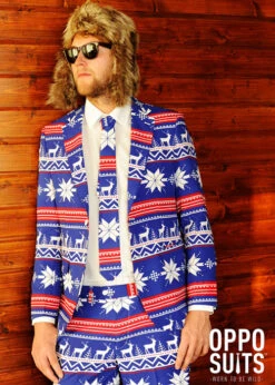 Mens Christmas Jumper Rudolph Pattern Suit Costume