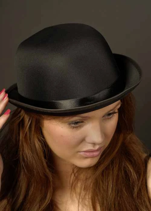 Victorian Black Satin Bowler Hat 3 Victorian Black Satin Bowler Hat