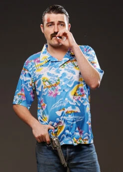 Stranger Things Style Sheriff Hopper Blue Hawaiian Shirt