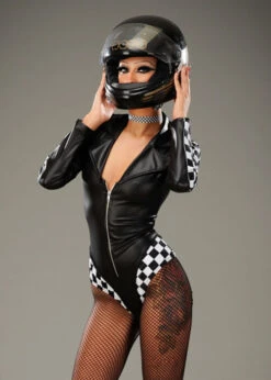Womens Deluxe Black Racer Biker Gal Costume 13 Womens Deluxe Black Racer Biker Gal Costume -Halloween Fans Shop short black racer girl costume 5006 05