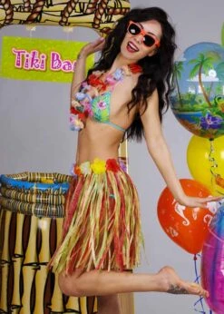 Hawaiian Flower Hula Skirt 7 Hawaiian Flower Hula Skirt -Halloween Fans Shop short bright hula grass skirt with flowers 22329 02