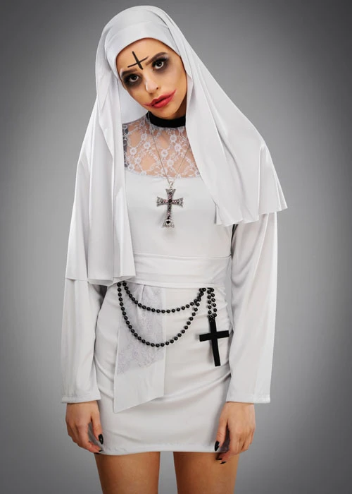 Womens Gothic Short Grey Evil Nun Costume 3 Womens Gothic Short Grey Evil Nun Costume