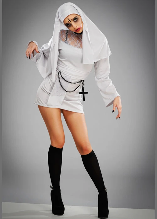 Womens Gothic Short Grey Evil Nun Costume 4 Womens Gothic Short Grey Evil Nun Costume - Image 2
