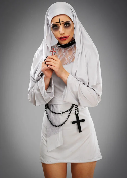 Womens Gothic Short Grey Evil Nun Costume 5 Womens Gothic Short Grey Evil Nun Costume - Image 3