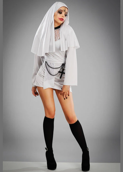 Womens Gothic Short Grey Evil Nun Costume 6 Womens Gothic Short Grey Evil Nun Costume - Image 4